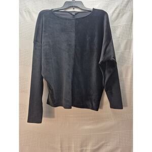 Simply Vera Wang Shirt Women Size Medium Black Pleated Long Sleeve Crewneck
